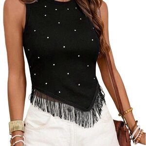 Black Sleeveless Fringe Top